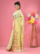 Pistachio Green Cotton Blend Handwoven Saree With Paisley Motifs-MA51BCT431270008